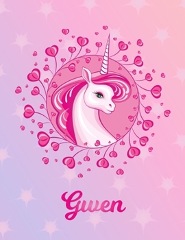 Paperback Gwen: Unicorn Sheet Music Note Manuscript Notebook Paper - Magical Horse Personalized Letter A Initial Custom First Name Cov Book