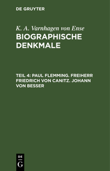 Hardcover Paul Flemming. Freiherr Friedrich Von Canitz. Johann Von Besser [German] Book