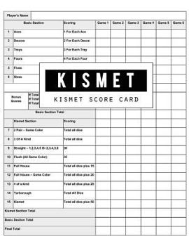 Kismet Score Card: Kismet Scoring Game Record Level Keeper Book, Kismet Score, Score Pad Makes It Easy Scores for the Game Kismet, Size 8.5 X 11 Inch, 100 Pages