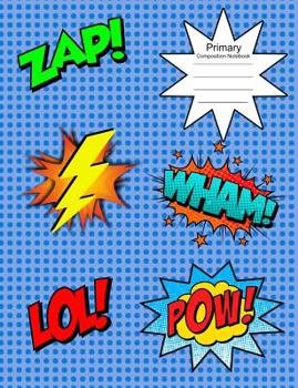 Paperback Primary Composition Notebook: Superhero Comic Book Themed Elementary Wide Ruled Notebook Book