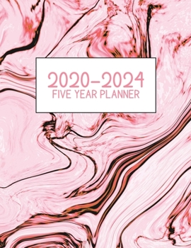 Paperback 2020-2024 Five Year Planner: Jan 2020-Dec 2024, 5 Year Planner, pink, black, orange marble digital paper cover, featuring 2020-2024 Overview, daily Book