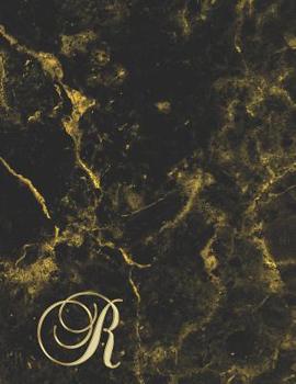 Paperback R: College Ruled Monogrammed Gold Black Marble Large Notebook Book