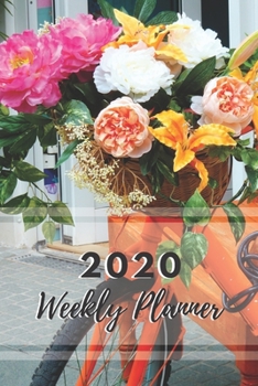 Paperback Weekly Planner: 52 week planner and month at a glance, Orange Bicycle with Basket of Colorful Flowers Book