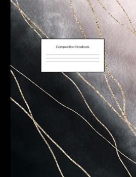 Composition Notebook : Watercolor Black Gold Pattern College Ruled Blank Lined Cute Notebooks for Girls Teens Women School Home Office Writing Notes Journal