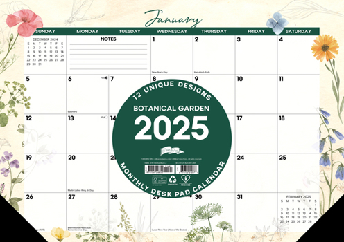 Calendar Botanical Garden 2025 17 X 12 Small Monthly Deskpad Book