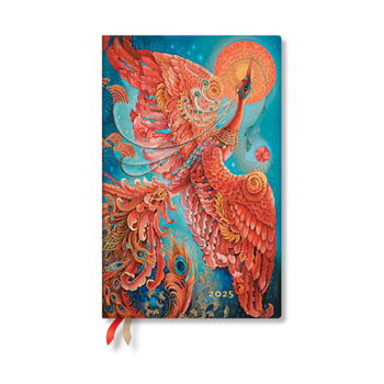 Calendar Paperblanks 2025 Weekly Planner Firebird Birds of Happiness 12-Month Flexis Maxi Horizontal Elastic Band 176 Pg 100 GSM Book