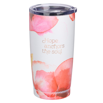 Heartfelt Insulated Travel Mug Hope Anchors the Soul, Coral Poppies, Stainless Steel