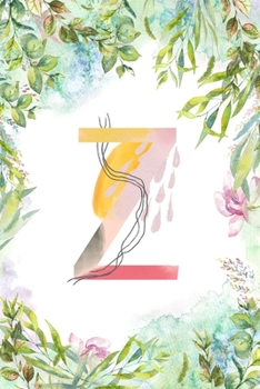 Z: Letter Z Initial Personalized Monogram Notebook - Pink Green Blue Watercolor Flower on White College Ruled Notebook, W