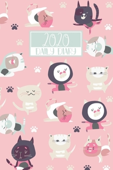 Paperback 2020 Daily Diary: A5 Day on a Page to View Full DO1P Planner Lined Writing Journal - Pink Purple & Duck Egg Blue Cats Do Yoga Book