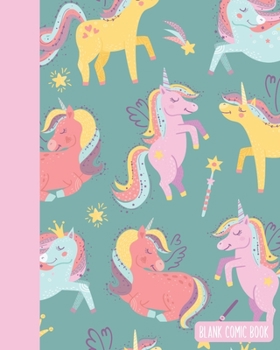 Blank Comic Book: Create, Write, and Illustrate Your Own Comic Book or Graphic Novel | Playful Unicorn Pattern Cover Design in Teal Blue and Lavender