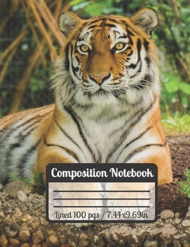 Paperback Composition Notebook: Tiger & Jungle Wide Ruled Notebook Ideal For School (7'44X9'69) 100 Pages Book