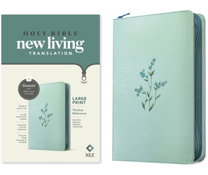 Imitation Leather NLT Large Print Thinline Reference Zipper Bible, Filament Enabled (Leatherlike, Baby Blue Blossoms, Red Letter) [Large Print] Book