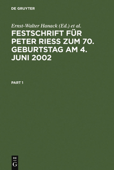 Hardcover Festschrift Für Peter Rieß Zum 70. Geburtstag Am 4. Juni 2002 [German] Book