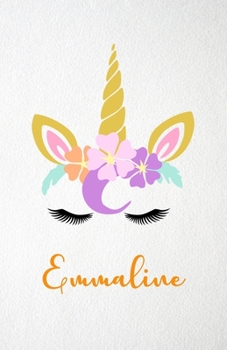 Paperback Emmaline A5 Lined Notebook 110 Pages: Funny Blank Journal For Lovely Magical Unicorn Face Dream Family First Name Middle Last Surname. Unique Student Book