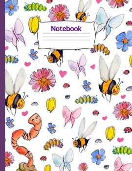 Paperback Garden Friends: 8.5" x 11" 120 page Notebook for Kids with Honey Bees, Caterpillars, Worm, Ladybugs, Roly Polies, Butterflies, Flowers Book