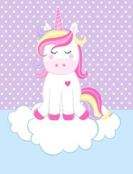 Paperback Sleeping Unicorn Composition Notebook: Wide Ruled (7.44 X 9.69) Kawaii Unicorn Asleep in Clouds Heart Purple Stars for Girls Book