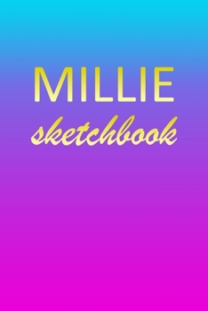 Paperback Millie: Sketchbook - Blank Imaginative Sketch Book Paper - Pink Blue Gold Custom Letter M Personalized Cover - Teach & Practic Book