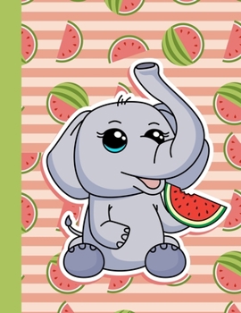 Notebook: Kawaii Elephant Favorite Watermelon Fruit Pink Stripe Book Dot Grid Graphing Pad & Note Taking
