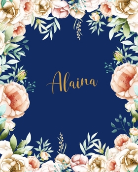 Paperback Alaina Dotted Journal: Personalized Custom Customized Name Grid Bullet Journal Notes Diary Creative Journaling Blue Flowers Gold Keepsake For Book