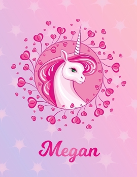 Megan: Unicorn Sheet Music Note Manuscript Notebook Paper Magical Horse Personalized Letter M Initial Custom First Name Cover Musician Composer Instrument Composition Book 12 Staves a Page Staff Line 