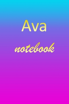Ava: Blank Notebook | Wide Ruled Lined Paper Notepad | Writing Pad Practice Journal | Custom Personalized First Name Initial A Blue Purple Gold  | ... Homeschool & University Organizer Daybook