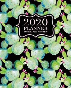 2020 Planner Weekly And Monthly: 2020 Planner Cactus - January To December - Agenda Calendar - Monthly Weekly Views And Vision Board - 8x10  Size - Cactus Blooms On Blue
