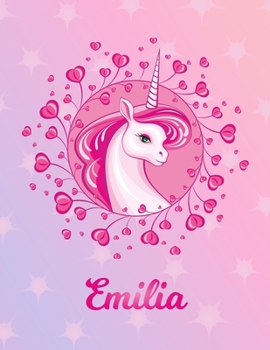Emilia: Unicorn Large Blank Primary Sketchbook Paper | Pink Purple Magical Horse Personalized Letter E Initial Custom First Name Cover | Drawing ... | Art Sketch Book| Create & Learn to Draw