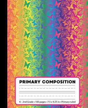 Paperback Primary Composition: Butterfly Rainbow Marble Composition Book for Girls K-2. Beautiful notebook handwriting paper. Primary ruled - middle Book