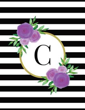 Paperback Black and White Striped Purple Floral Monogram Journal with Letter C Book