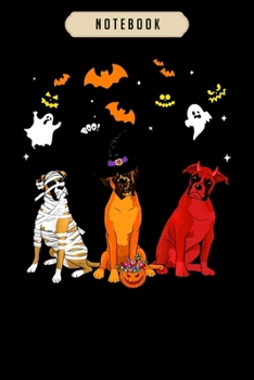 Notebook: Halloween boxer dogs lovers mummy witch demon costumes Notebook|6x9(100 pages)Blank Lined Paperback Journal For Student,gifts for kids,women, girls, boys, men, birthday gift,