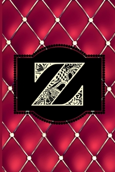 Z: Monogram Journal or Diary. Captivating Ruby Red and Gold Diamond Design with a Decorative Uppercase Initial with Texture & Charm on a Vintage Black Cinema Marquee Notebook. (6x9 110 Blank Lined Pag