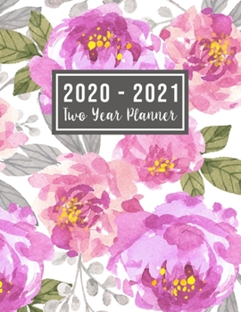 Paperback 2020-2021 Two Year Planner: 2020-2021 see it bigger planner - Flower Watercolor Cover - 2 Year Calendar 2020-2021 Monthly - 24 Months Agenda Plann Book