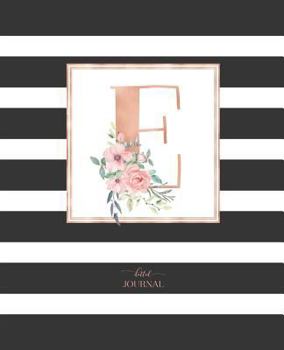 Dotted Journal: Dotted Grid Bullet Notebook Journal Black and White Stripes Rose Gold Monogram Letter E (7.5” x 9.25”) for Women Teens Girls and Kids
