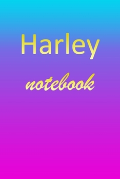 Harley: Blank Notebook | Wide Ruled Lined Paper Notepad | Writing Pad Practice Journal | Custom Personalized First Name Initial H Blue Purple Gold  | ... Homeschool & University Organizer Daybook