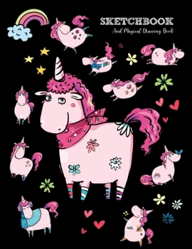 Paperback Sketchbook and Magical Drawing Book: Cute pink unicorns in black cover sketch book 8.5 x 11 notebook for sketching and drawing Book