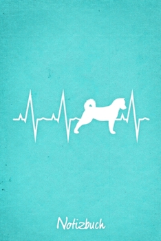 Notizbuch: Türkises liniertes American Akita Herzschlag Hunde Notizheft ca DIN A5 weiß liniert 110 Seiten (German Edition)