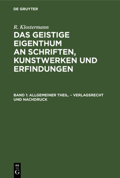 Hardcover Allgemeiner Theil. - Verlagsrecht Und Nachdruck [German] Book
