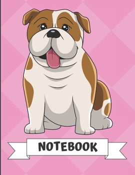 Paperback Notebook: Adorable Bulldog Puppy Dog Cartoon on a Pink Diamond Background. Book is Filled with Lined Journal Paper for Notes and Book