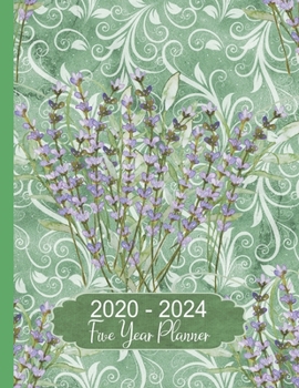 Paperback 2020 - 2024 Five Year Planner: Lavender Flowers Agenda Planner For The Next Five Years. Green Stripes Monthly Schedule Organizer Book