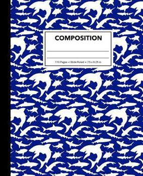 Paperback Composition: Dark Blue Shark Composition Notebook for Kids, Cool Marble Sharks Pattern for Boys, Wide Ruled Book 7.5 x 9.25 in, 110 Book