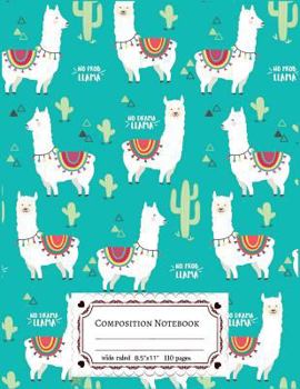 Paperback Composition Notebooks Wide Ruled: Composition Notebook Llamas & Cactus in Turquoise Cover: Wide Ruled Cute Notebook for Boys, Kids, Girls, Teens, Back Book