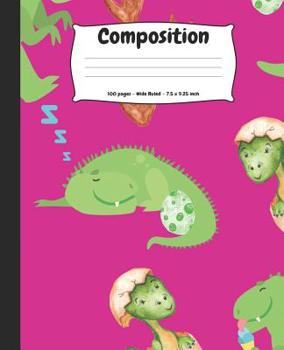 Composition: Dinosaur Wide Ruled Pink School Notebook
