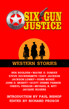 Library Binding Six Gun Justice: Western Stories [Large Print] Book