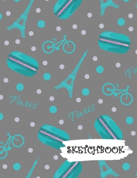 Paperback Sketchbook: Bike Paris with Teal Macaroons Fun Framed Drawing Paper Notebook Book