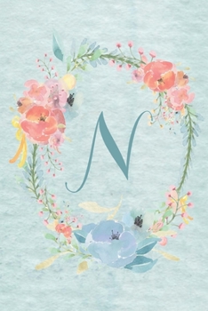 Paperback Notebook 6"x9" - Initial N - Light Blue and Pink Floral Design: College ruled notebook with initials/monogram - alphabet series. Book