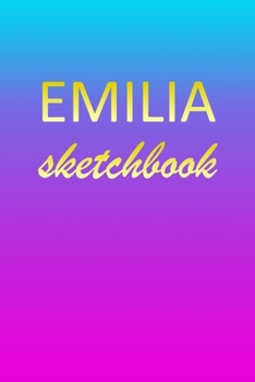 Paperback Emilia: Sketchbook - Blank Imaginative Sketch Book Paper - Pink Blue Gold Custom Letter E Personalized Cover - Teach & Practic Book