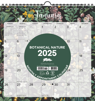 Calendar Botanical Nature 2025 12 X 12 Spiral Wall Calendar Book