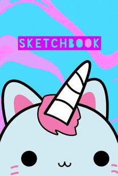 Sketchbook: Unicorn Cat Cute Kawaii Pink Blue Marble Design