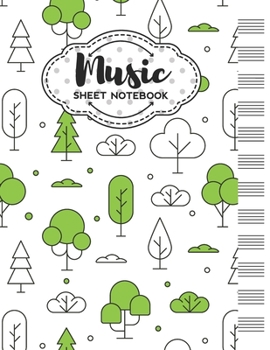 Paperback Music Sheet Notebook: Blank Staff Manuscript Paper with Linear Trees Themed Cover Design Book