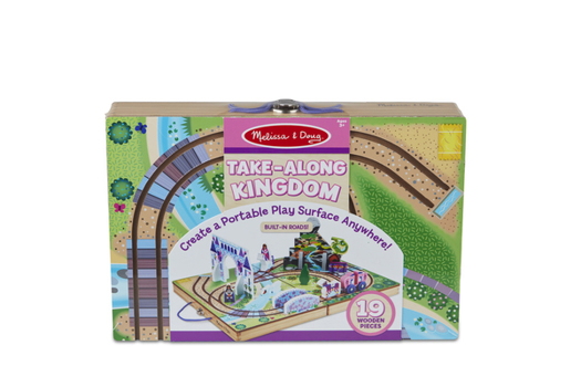 Toy Melissa & Doug 19-Piece Wooden Take-Along Tabletop Kingdom – Carriage, Horse, Unicorn, Dragon, More Book